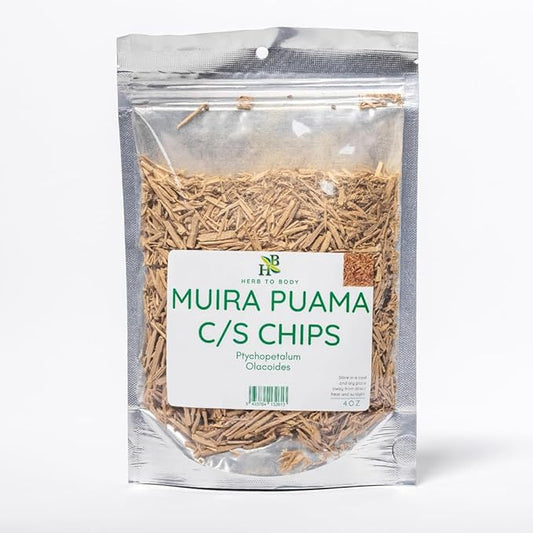 Muira Puama cut and sifted chips, 4oz, wildcrafted Ptychopetalum olacoides