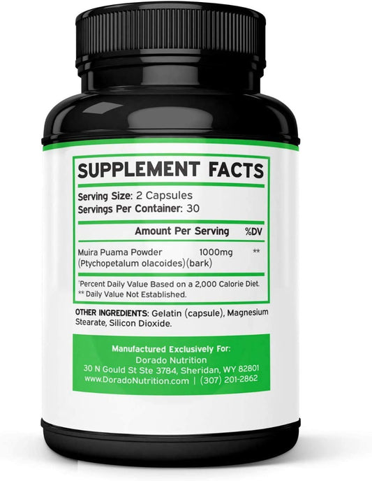 Muira Puama root extract 1000mg bottle - back view