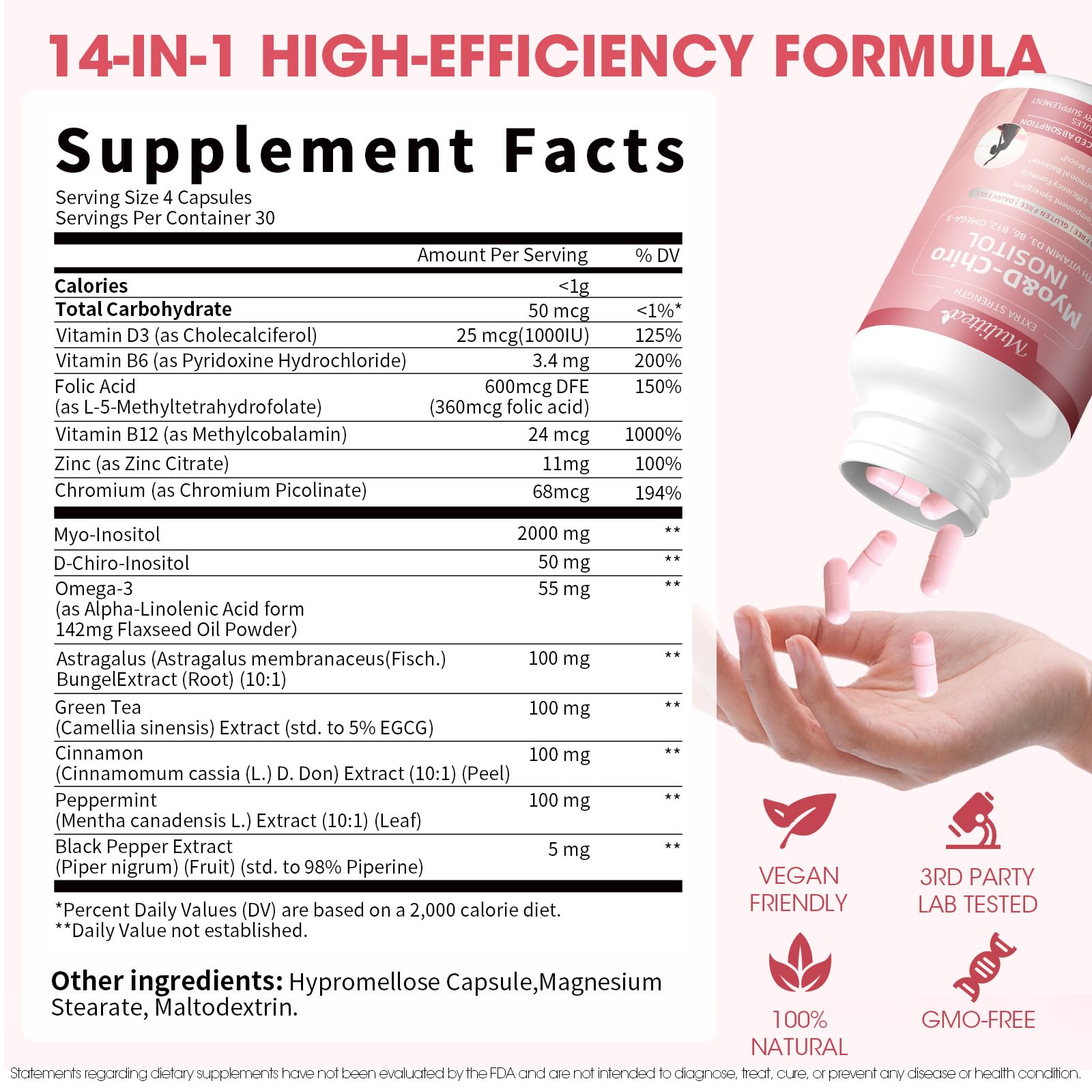 Graphic showing 40 to 1 myo-inositol to d-chiro-inositol ratio