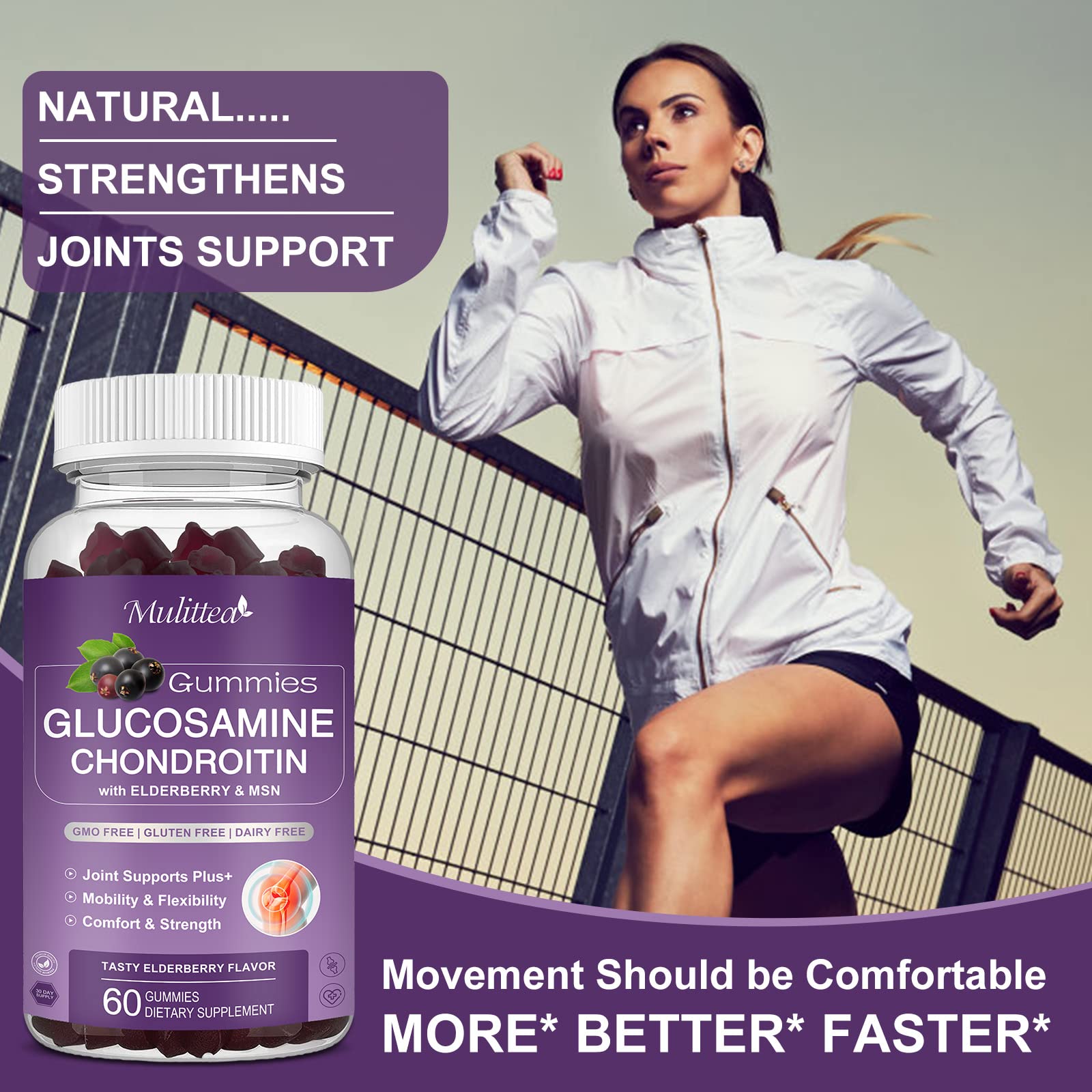 Joint health illustration with gummy supplements