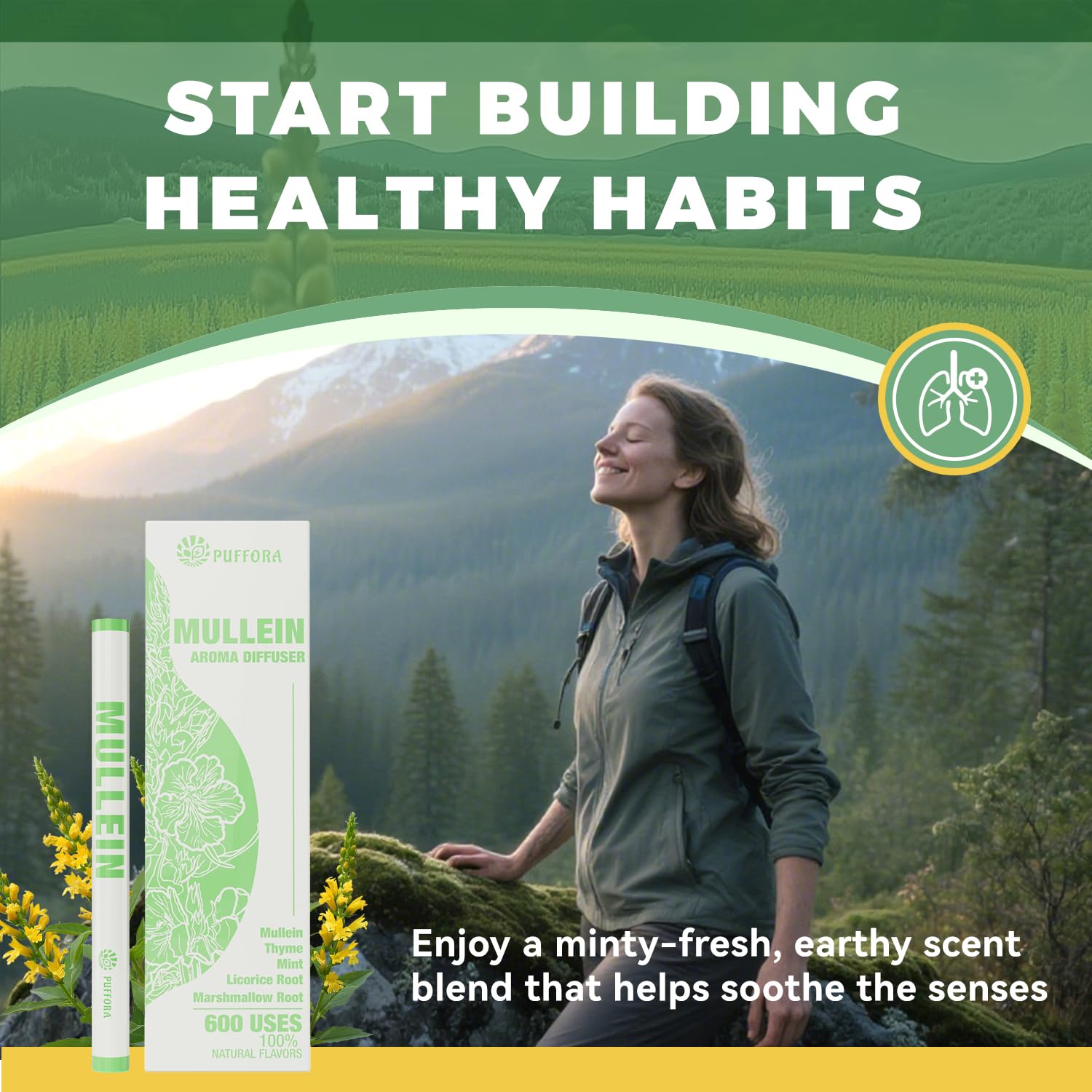 Naturally refreshing minty-earthy aroma from the diffuser