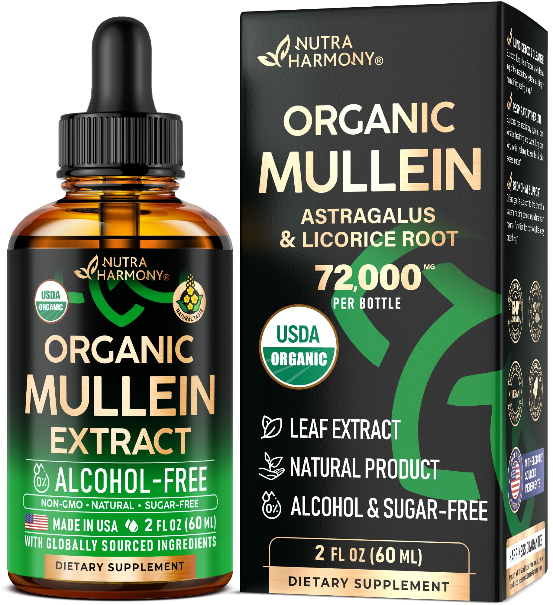 Bottle of Mullein Drops for Lungs with USDA Organic certification