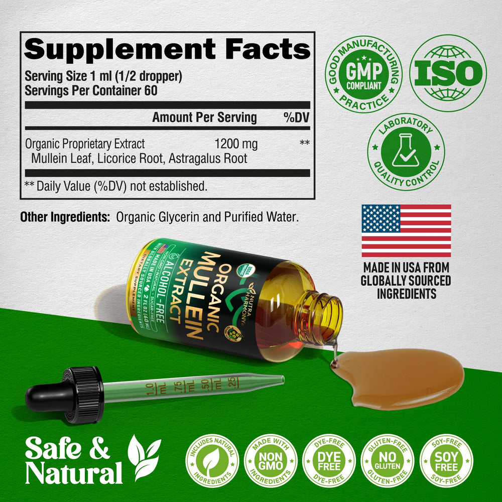 Close-up of mullein leaf and natural ingredients