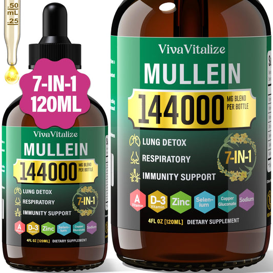Mullein Drops for Lungs bottle with label on white background