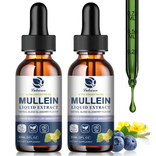 Bottle of Mullein Drops for lungs on white background
