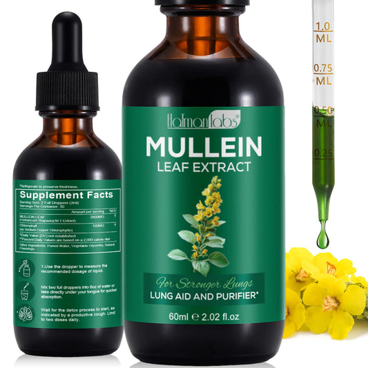 Bottle of Mullein Drops for lungs with dropper