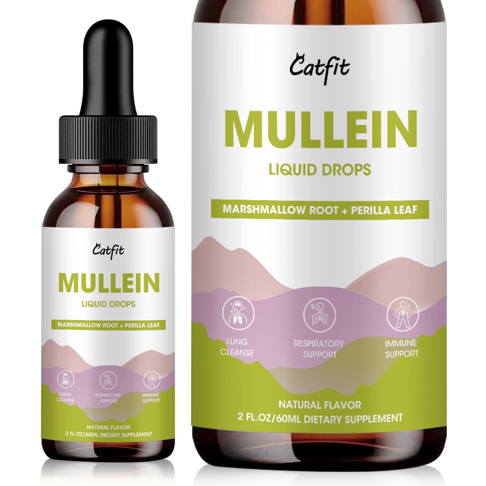 Mullein Drops for Lungs bottle with dropper on white background