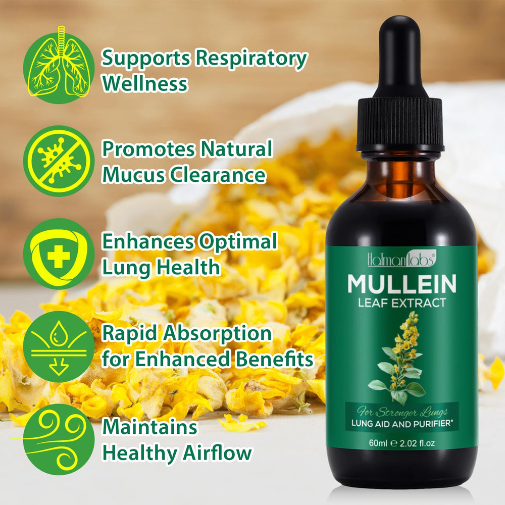 Herbal lung health supplement with mullein drops