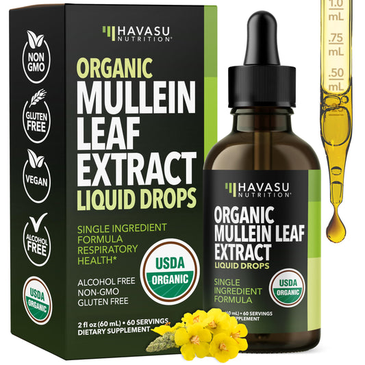 Bottle of Mullein Drops for Lungs with organic mullein leaf extract