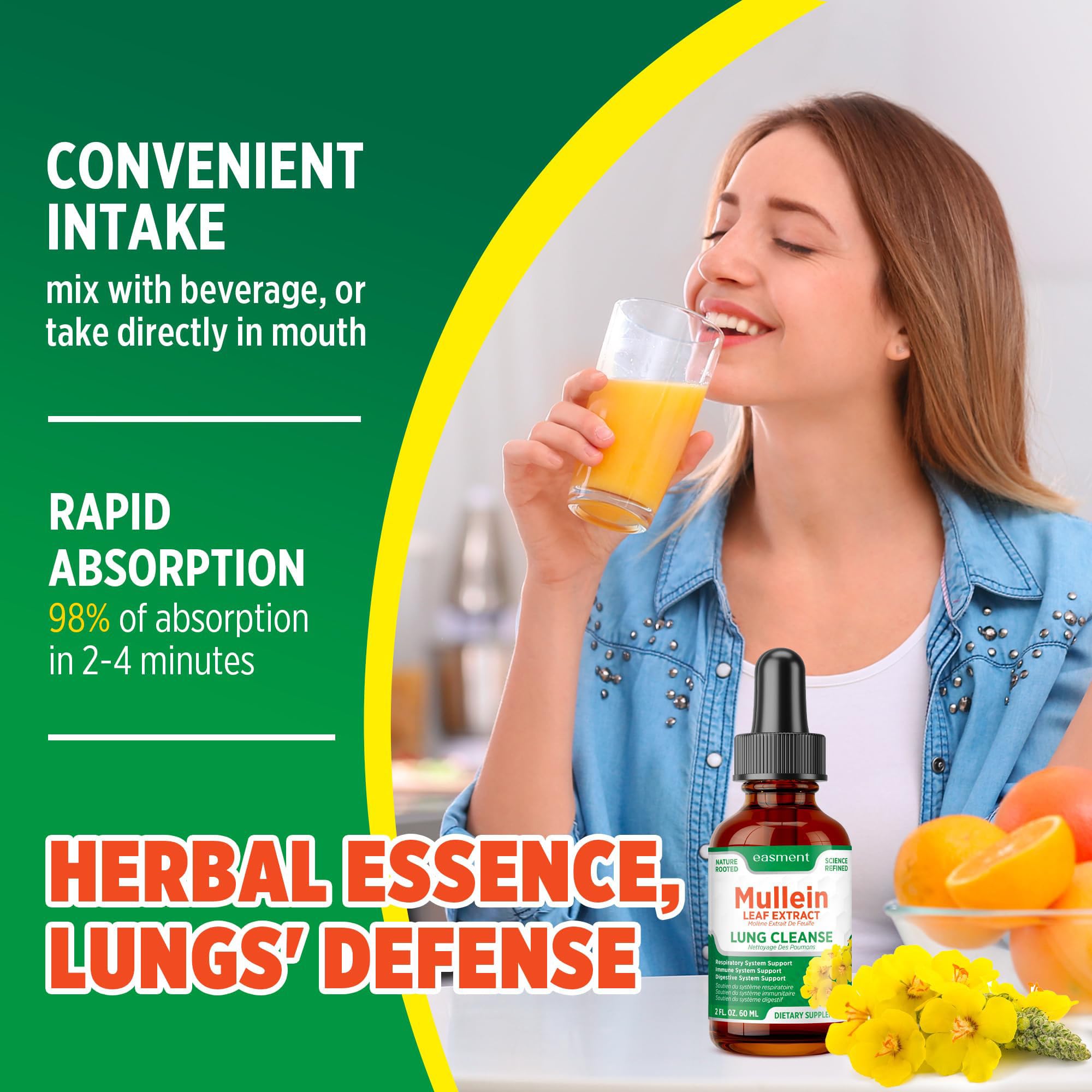 Two-bottle 2-pack set of Mullein Drops for Lungs Cleanse