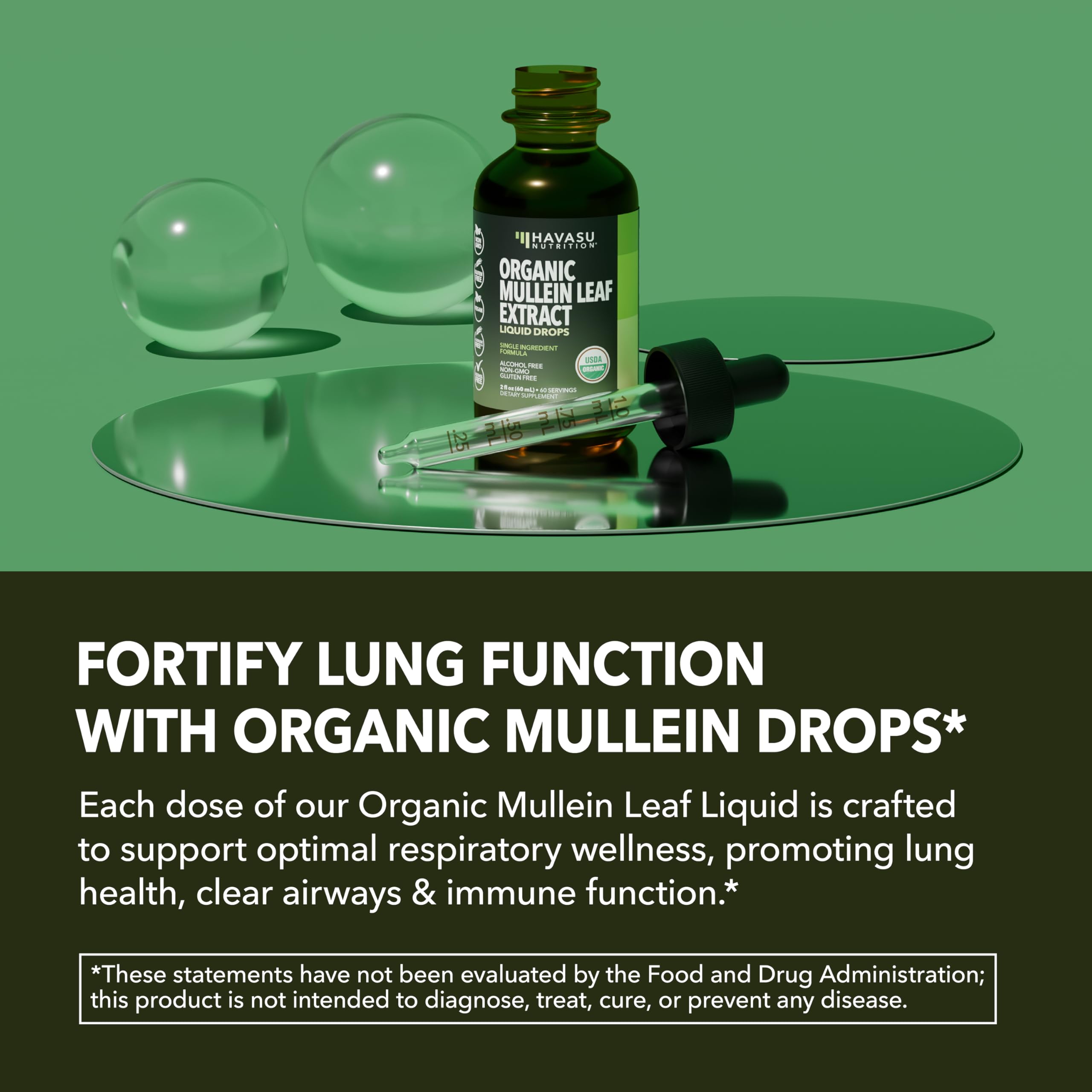 Liquid dropper dispensing mullein extract for lungs