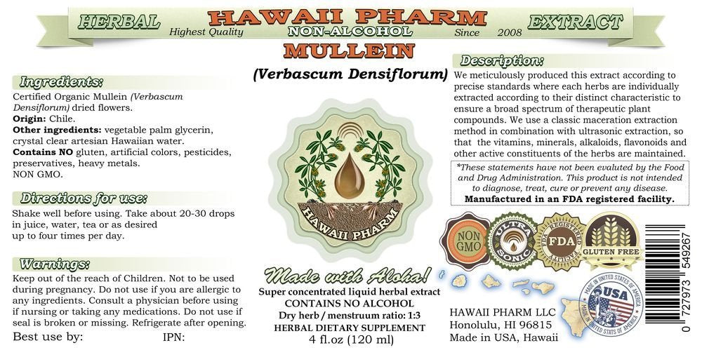 Ingredients and label for mullein glycerite