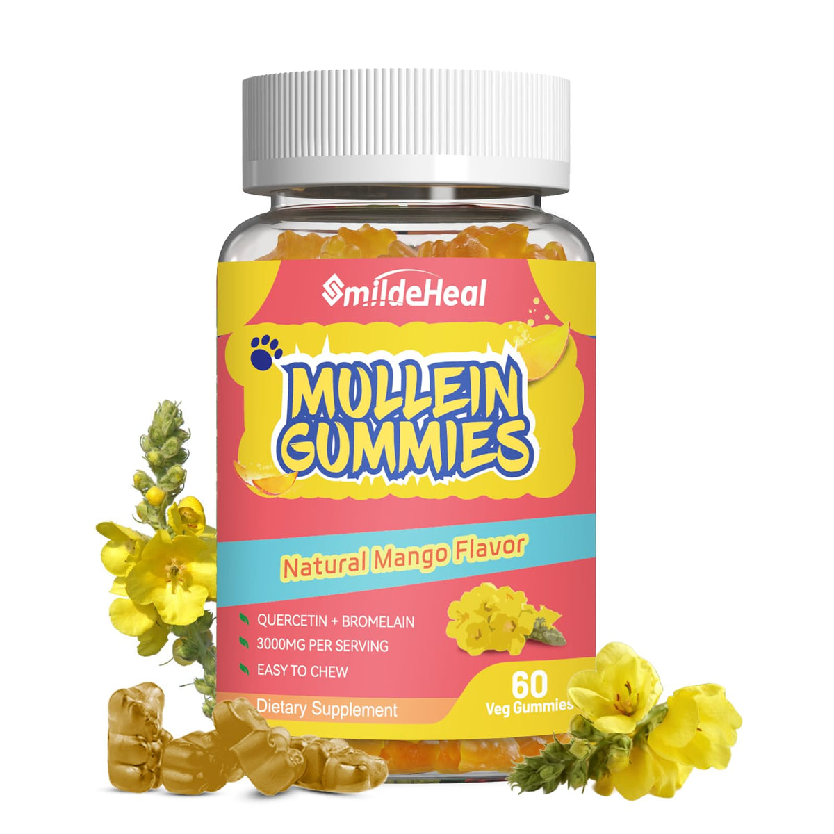 Front view of Mullein Gummies 3000MG bottle
