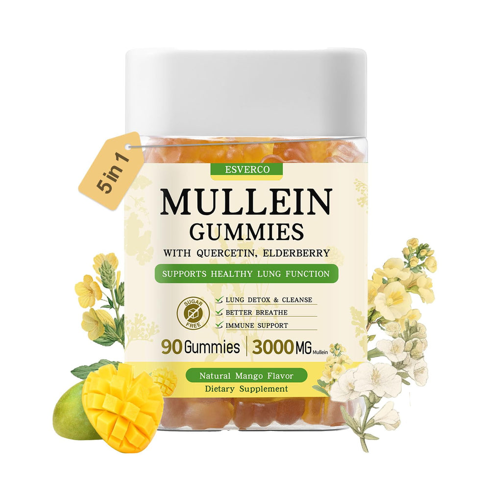 Bottle of Mullein Gummies showing 3600mg mullein leaf extract per serving
