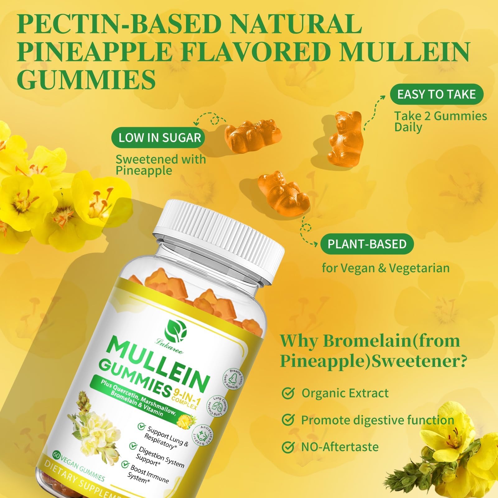 Vegan pineapple-flavored gummies, plant-based formula