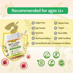 Ingredients included in Mullein Gummies: quercetin, elderberry, pine bark, bromelain, vitamin C and D3