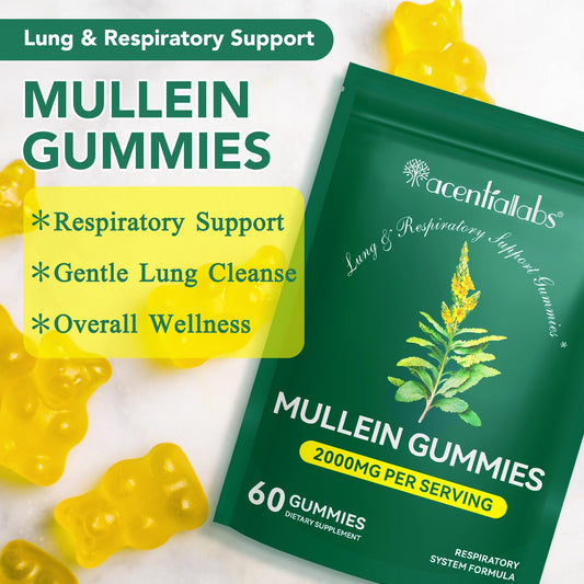Mullein gummies with lung detox label close-up