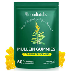 Mullein Gummies for Lungs bottle with 60 gummies on white background