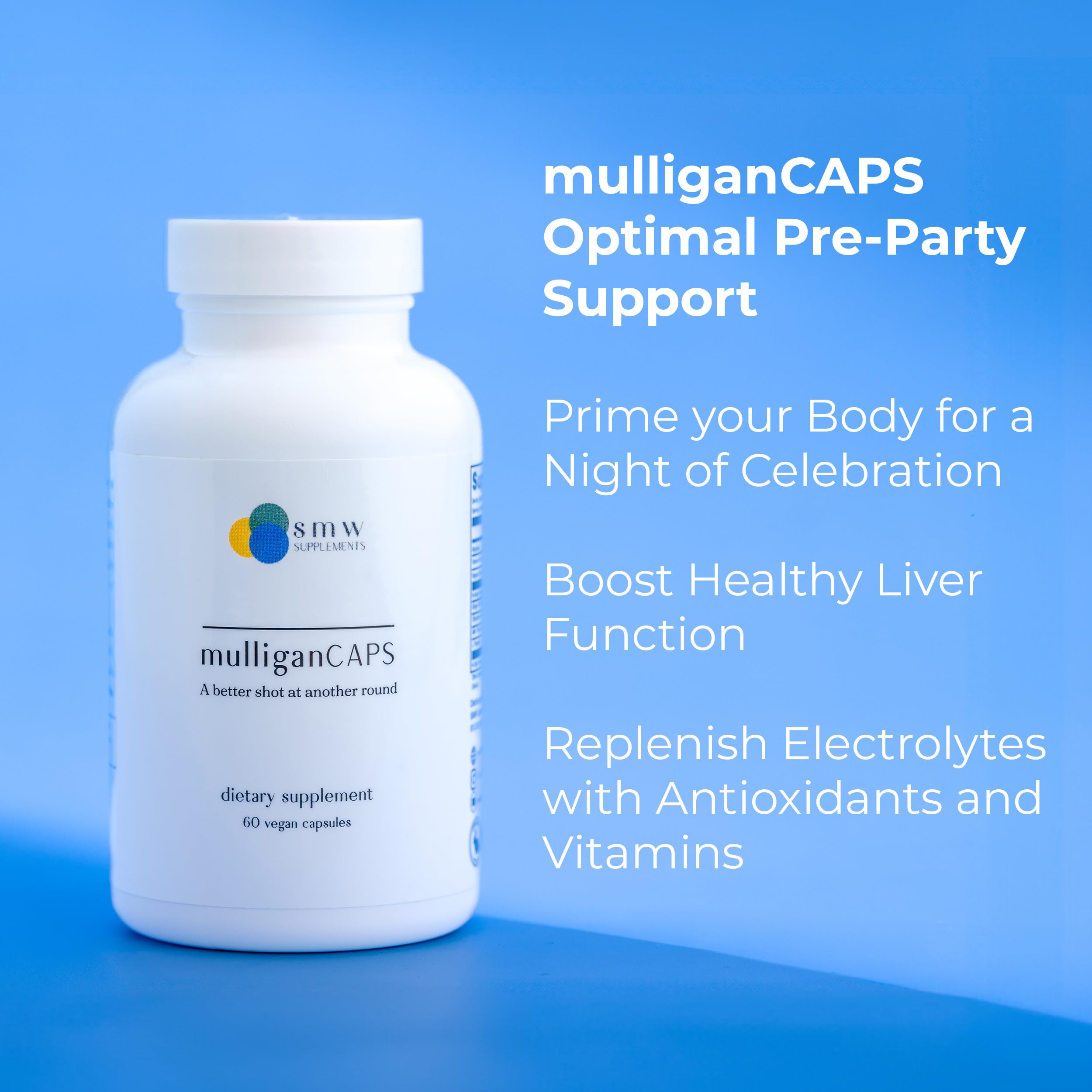 Mulligan Caps vitamin blend label detail emphasizing B vitamins and antioxidants