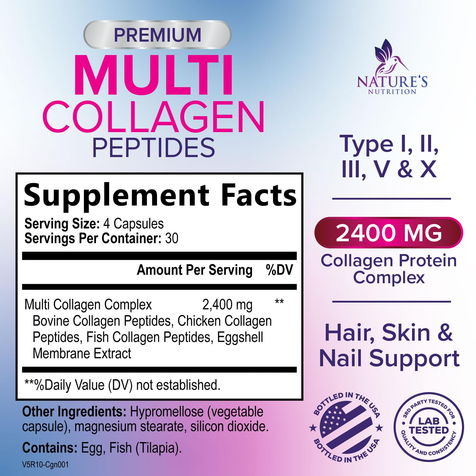 Close-up of hydrolyzed collagen peptide capsules