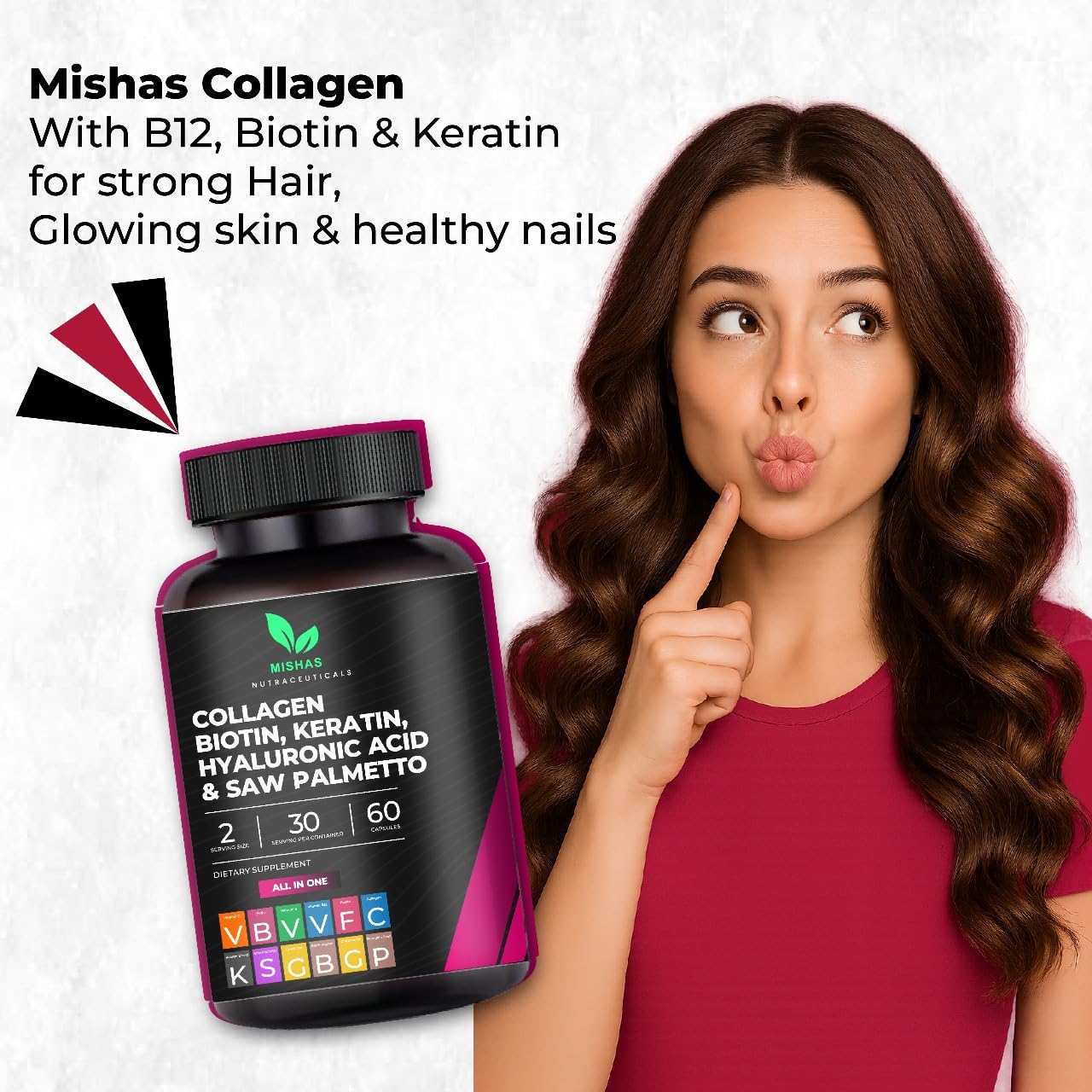 Label highlighting Biotin 10,000 mcg and collagen content