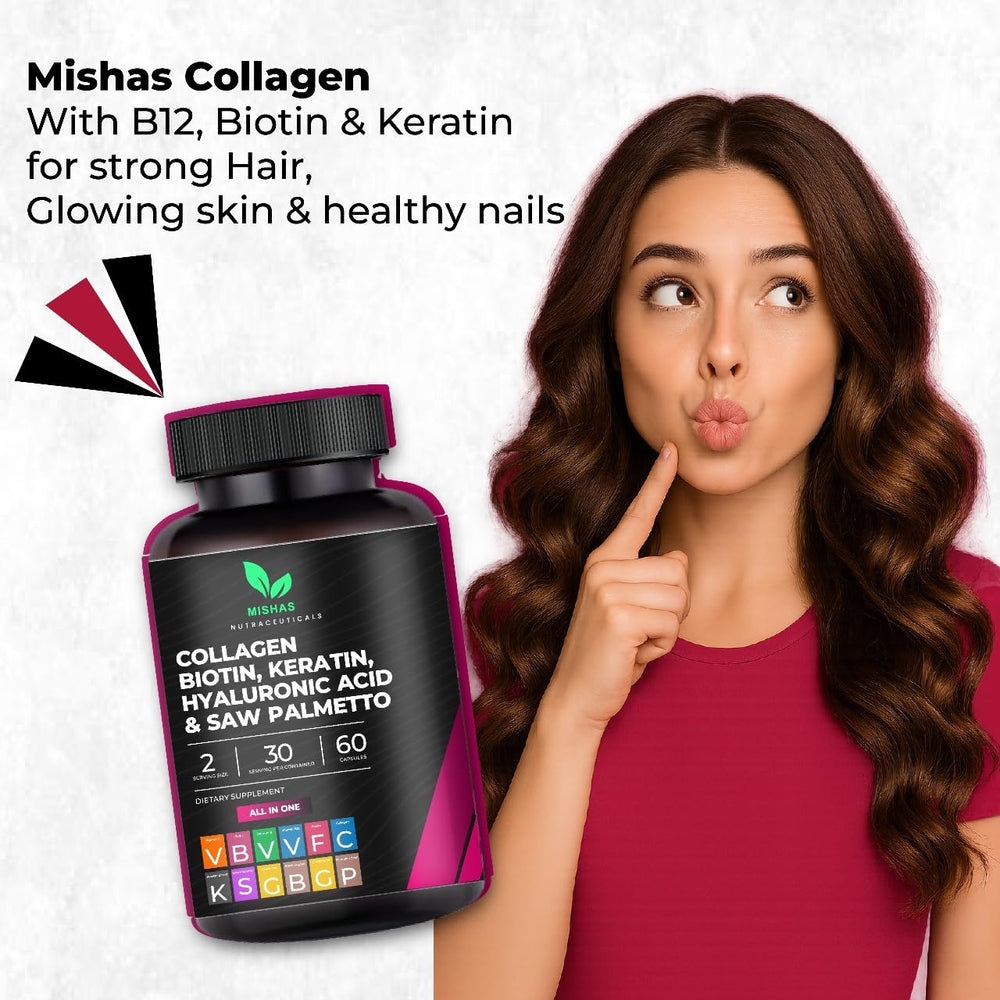 Label highlighting Biotin 10,000 mcg and collagen content