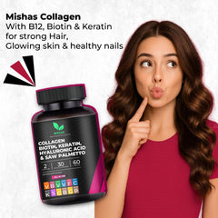 Label highlighting Biotin 10,000 mcg and collagen content