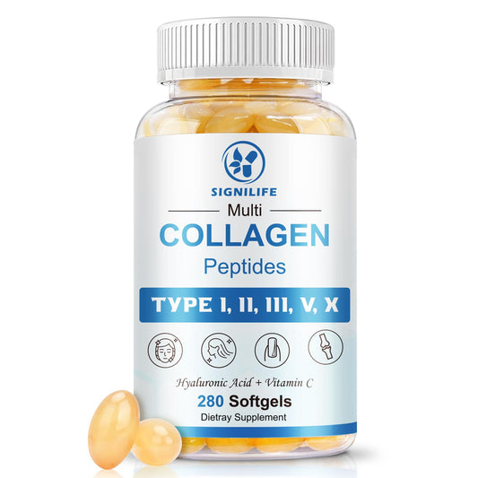 Front view of SIGNILIFE Multi Collagen Peptides bottle with label