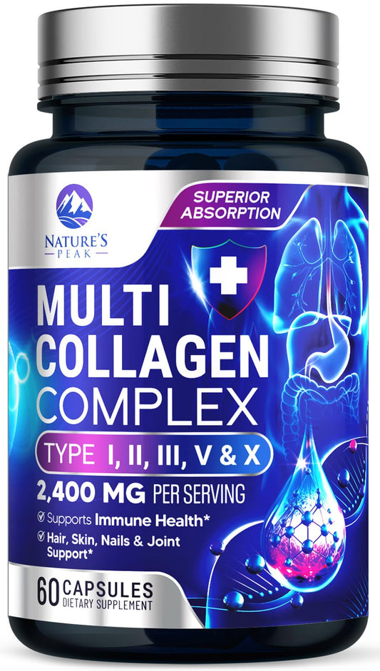 Multi collagen peptides capsules for hair, skin and nails – types I–X