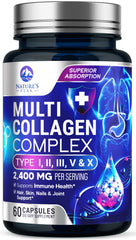 Multi collagen peptides capsules for hair, skin and nails – types I–X