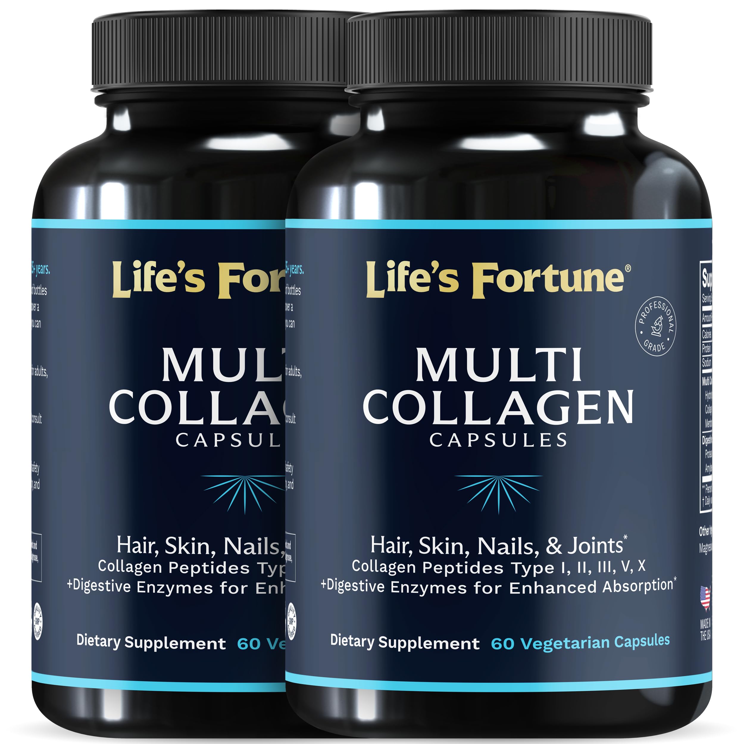 Bottle of Multi Collagen Peptides I-VX unflavored grass-fed capsules