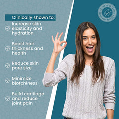 Label graphic highlighting Types I, II, III, V & X collagen