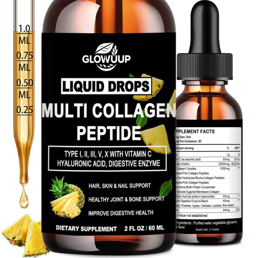 Front label of GLOVVUUP Multi Collagen Peptides Liquid Drops bottle