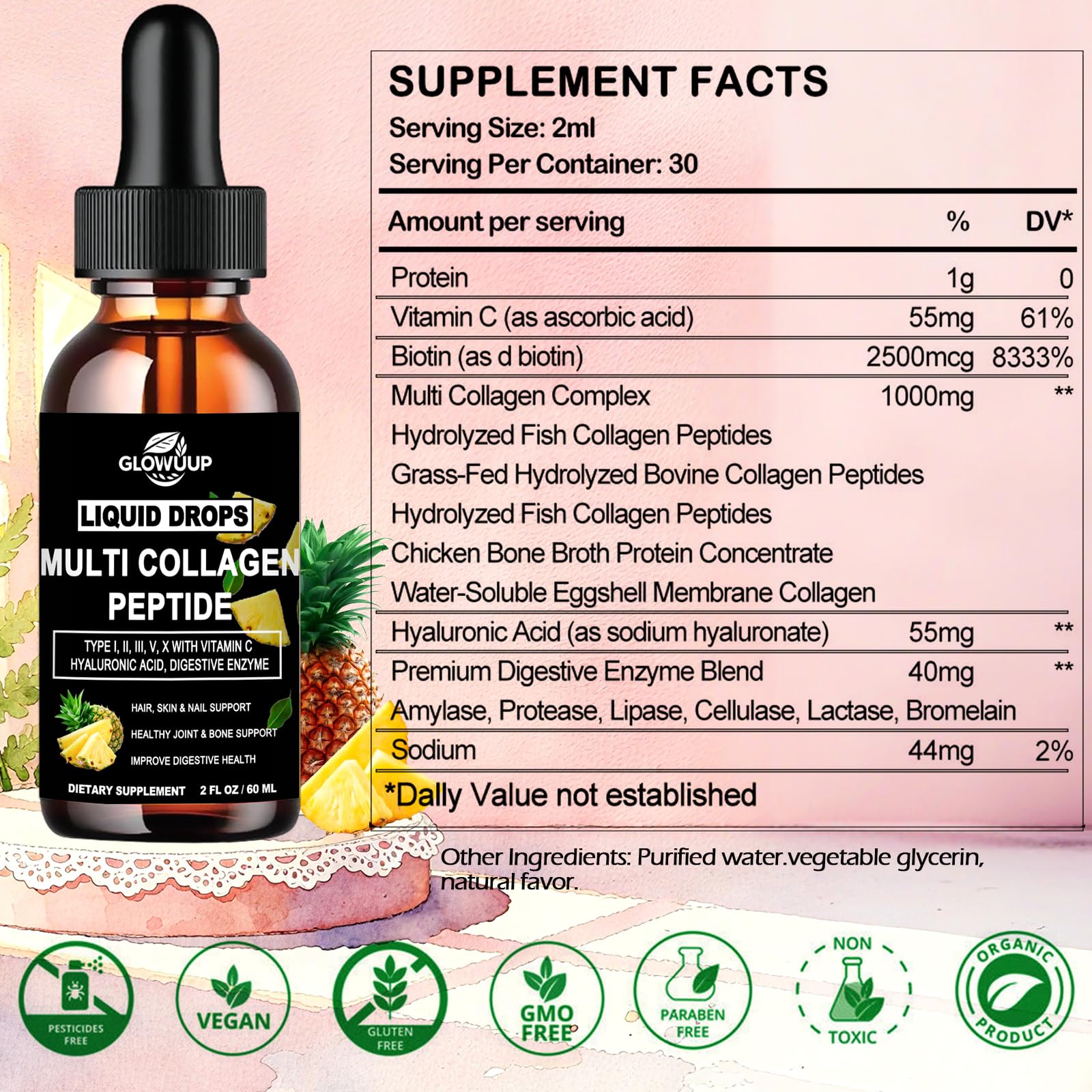 Pineapple-flavored liquid drops bottle with dropper