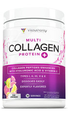 Bottle of Multi Collagen Peptides Powder for Women in Pink Lemonade flavor