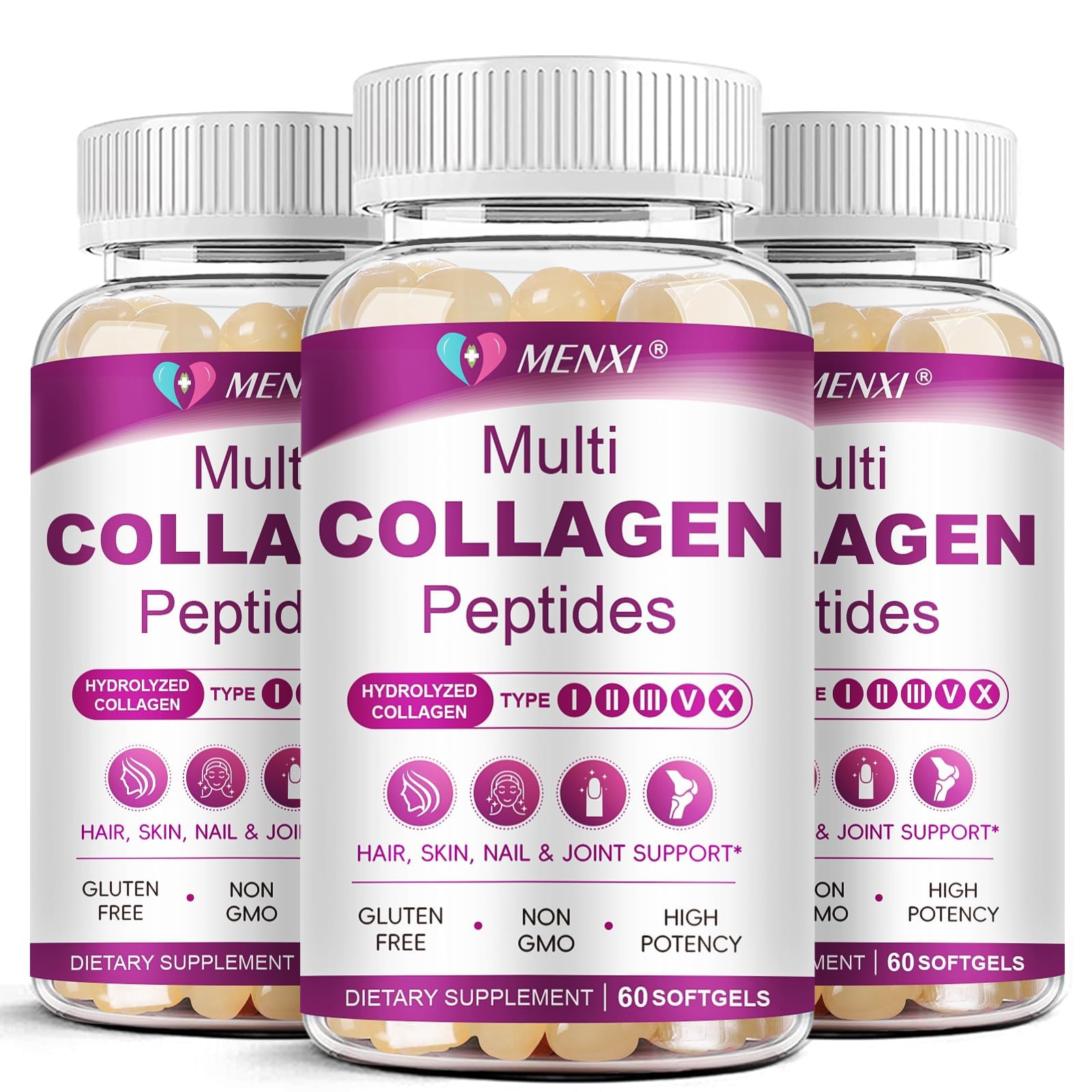 Bottle of Multi Collagen Peptides Softgels for Skin, Hair, Nails & Joints