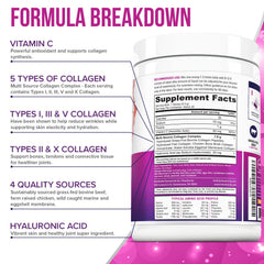 Scoop of Strawberry collagen powder beside container