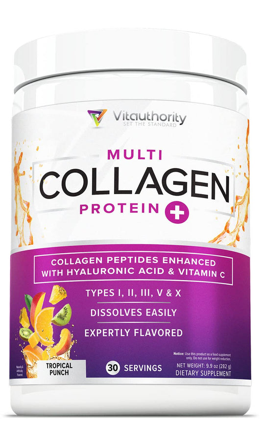 Front view of Tropical Punch Multi Collagen Peptides powder for women in container