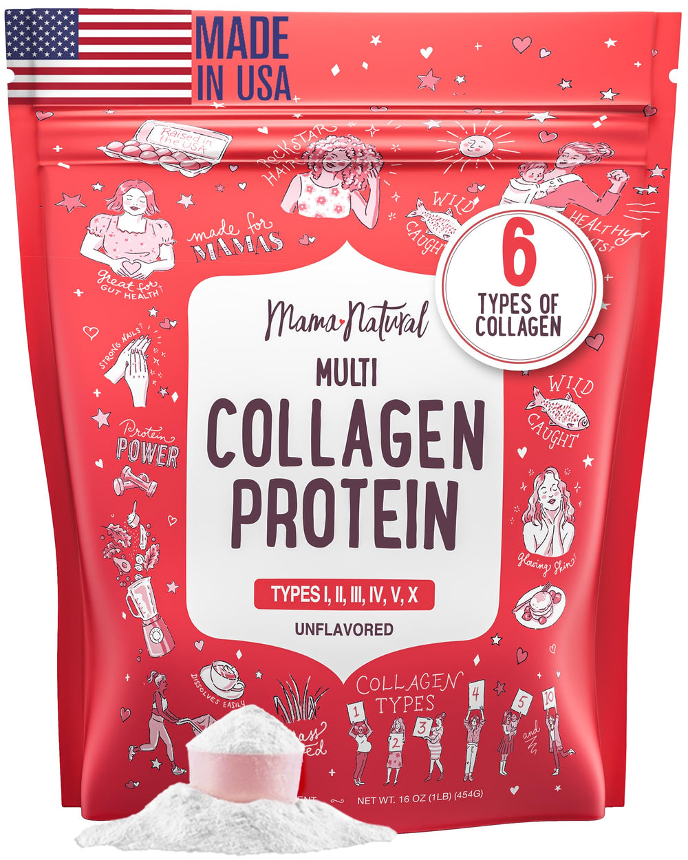 Multi Collagen Protein Powder bottle showcasing grass-fed bovine, wild fish, and eggshell membrane sources