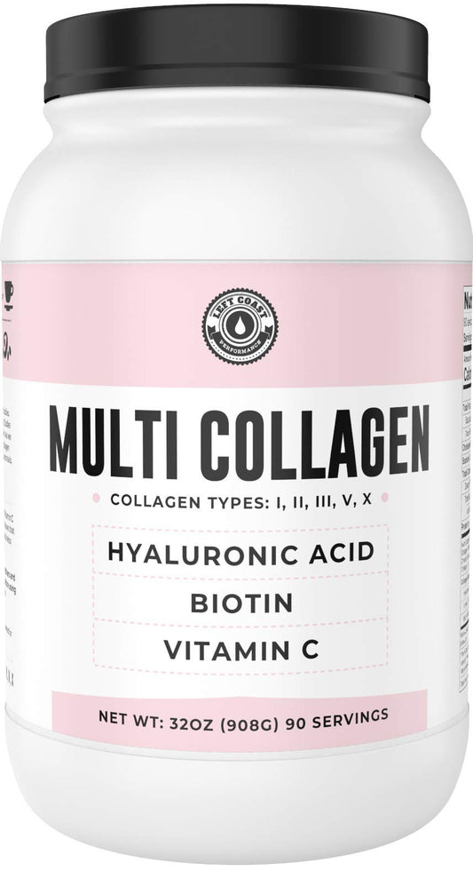 Hydrolyzed multi collagen powder bottle with Biotin and Hyaluronic Acid label