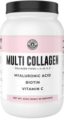 Hydrolyzed multi collagen powder bottle with Biotin and Hyaluronic Acid label