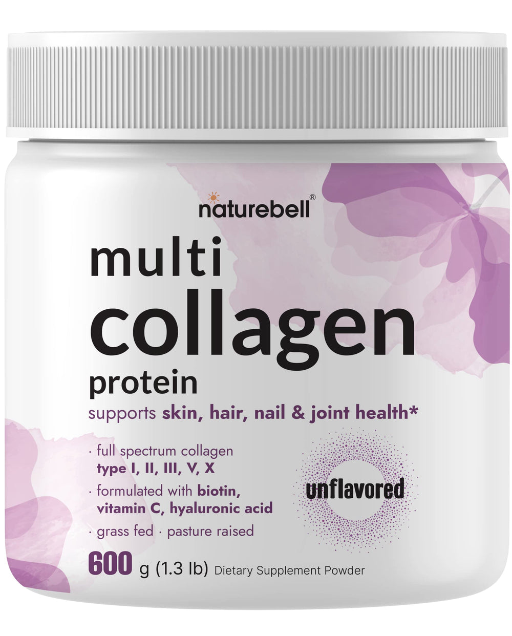 Front view of Multi Collagen Protein Powder 600g tub