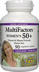 Front view of MultiFactors Women's 50+ Multivitamin & Mineral Formula bottle with 90 capsules