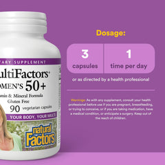 Illustration showing 35+ essential nutrients in MultiFactors Women's 50+ formula