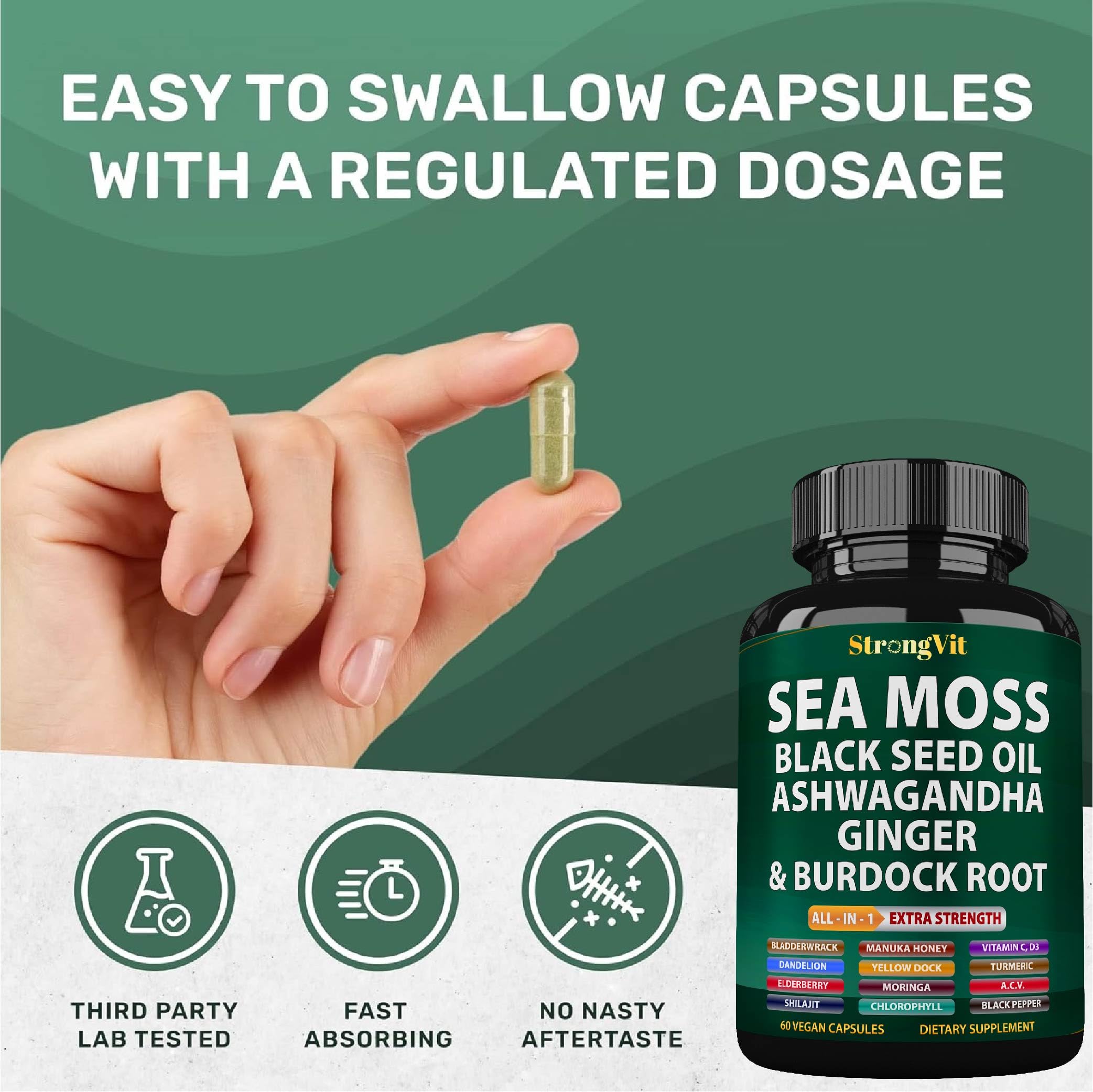 Multimineral sea moss supplement bottle on table
