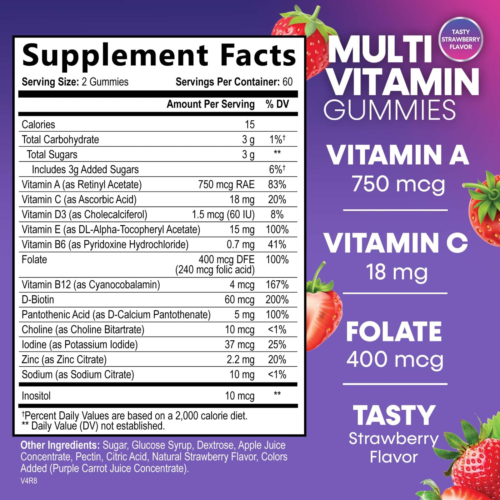 Bottle of adults multivitamin gummies with label