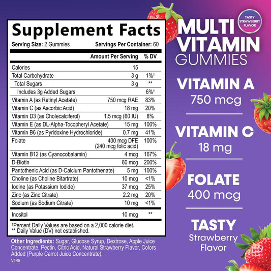 Bottle of adults multivitamin gummies with label