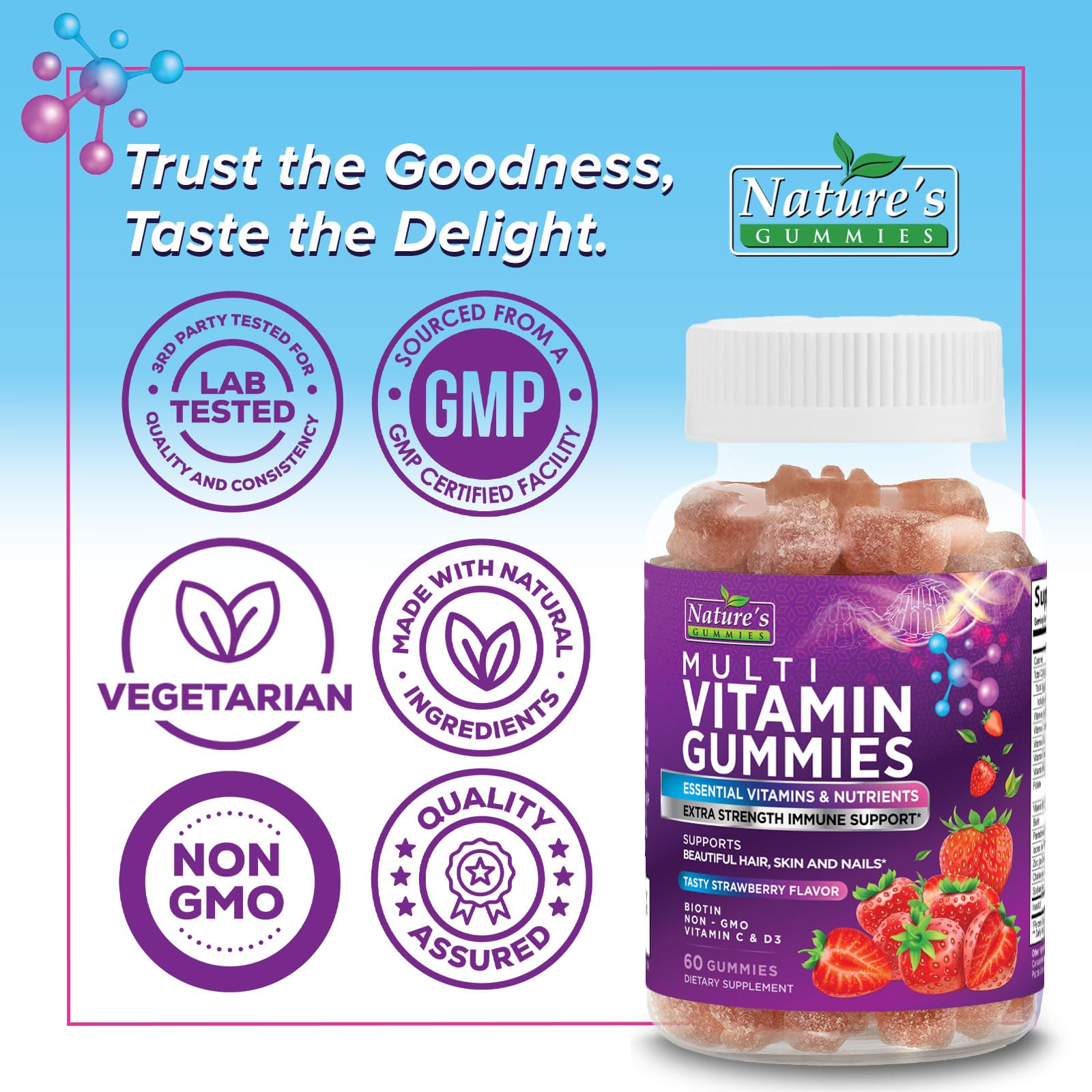 Assorted gummy vitamins displayed on a white background