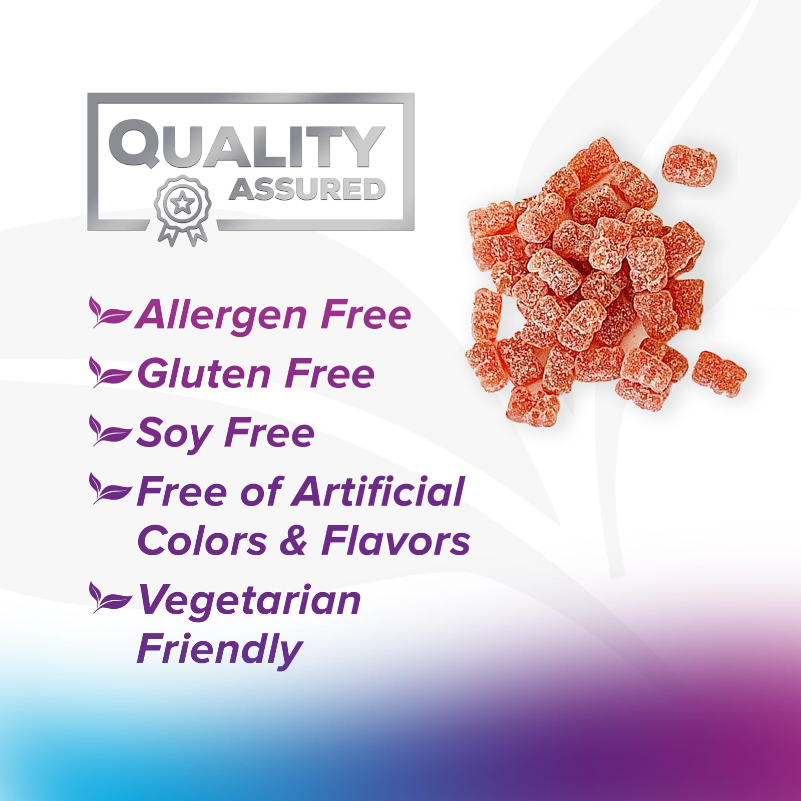 Two chewable multivitamin gummies with a glass of water