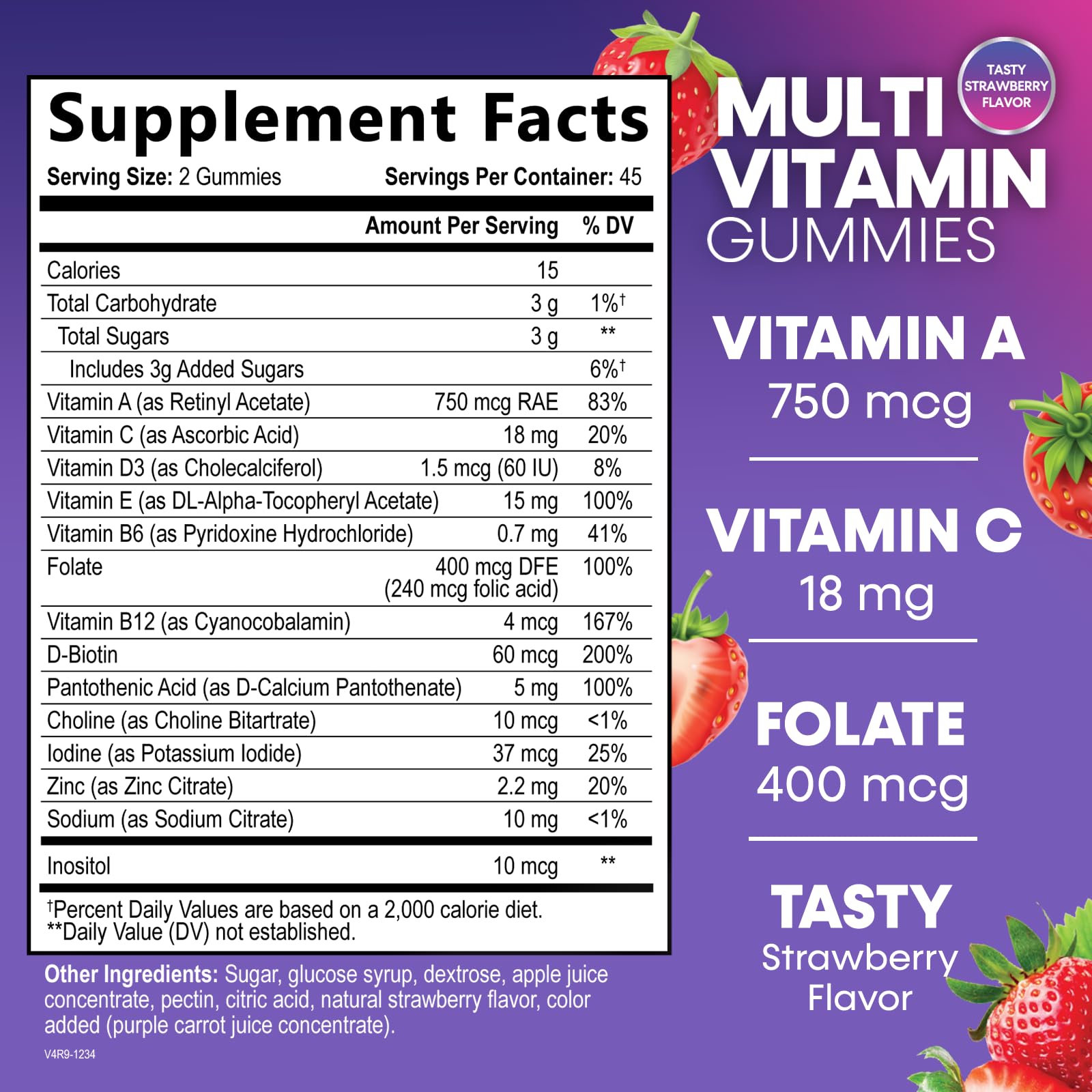Berry-flavored adult multivitamin gummies close-up